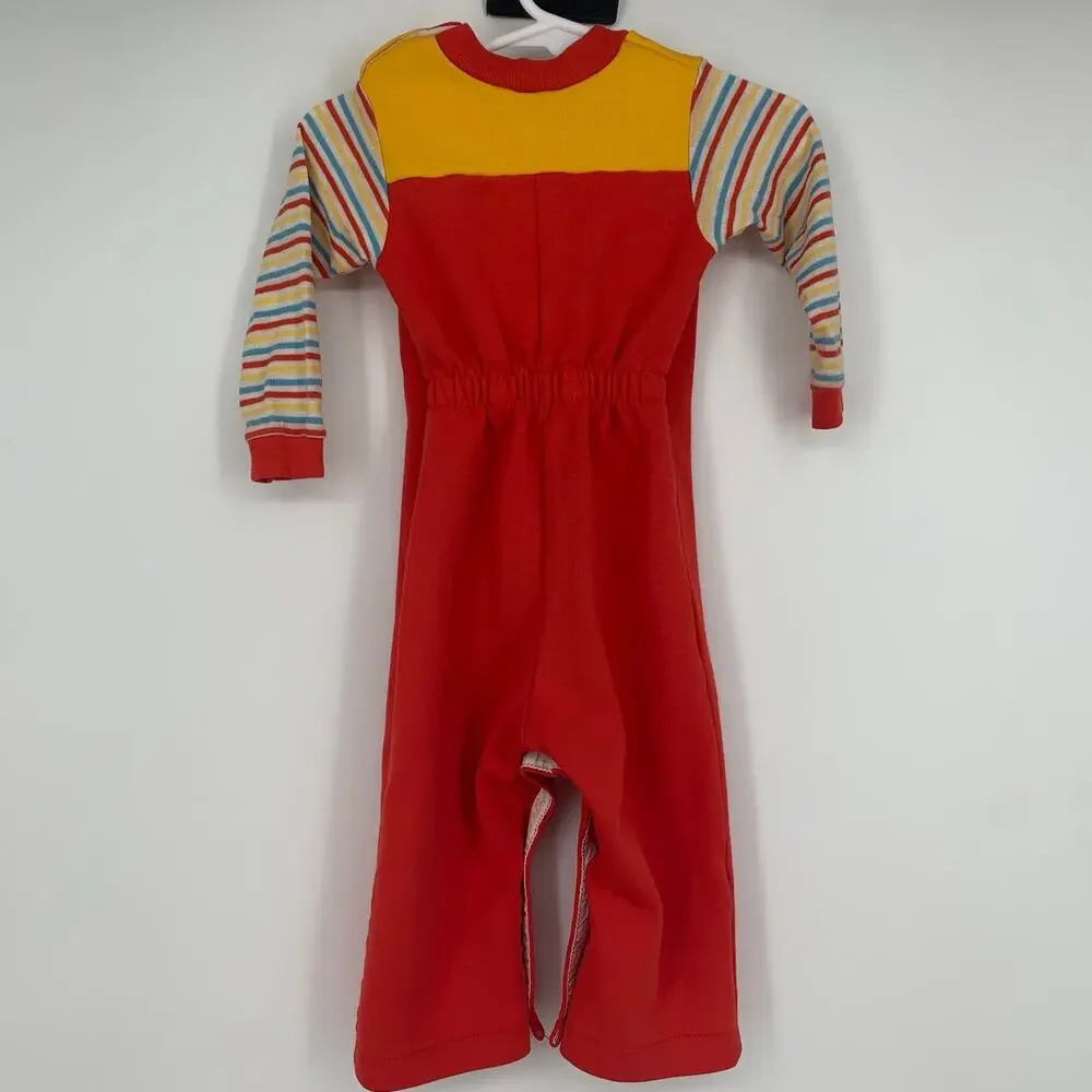 Carter's Vintage Boys Red Champion One Piece Stripe Sleeve Outfit Size 18 Months
